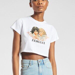 Fiorucci white cropped baby tee with cherub angels